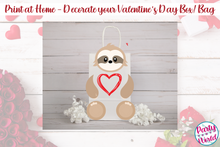 Load image into Gallery viewer, Printable Coloring Page Unicorn, Sloth, Puppy, and Otter Valentine&#39;s Day Mailbox/Bag Decorating Set