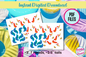 Unicorn Pool Float Cupcake or Donut Toppers, PRINTABLE DIY Summer Pool Party Cupcake Toppers