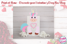 Load image into Gallery viewer, Printable Coloring Page Unicorn, Sloth, Puppy, and Otter Valentine&#39;s Day Mailbox/Bag Decorating Set