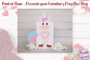 Printable Coloring Page Unicorn, Sloth, Puppy, and Otter Valentine's Day Mailbox/Bag Decorating Set