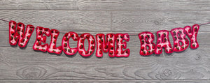 Valentine's Day Welcome Baby Girl Banner - Faux Red & Gold Heart Glitter