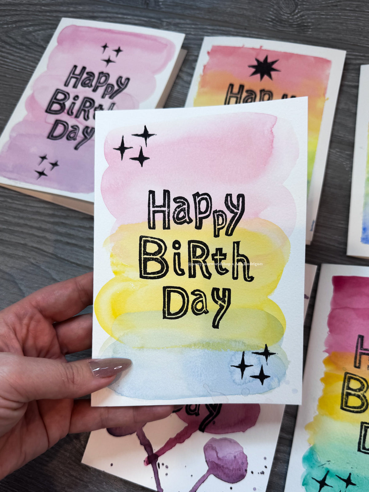 Original Watercolor & Block Print Birthday Card | One-of-a-Kind 5x7 Art Card