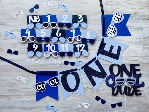 One Cool Dude Party Pack, High Chair banner, Photo Clips, Cake Topper and Confetti