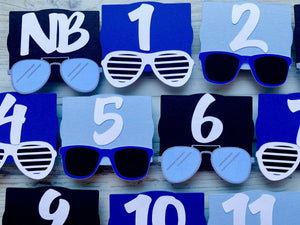 One Cool Dude First Year Photo Clips, Cool Dude 1st Birthday Picture Banner, Shades & Sunglasses Monthly Milestone Pic Display