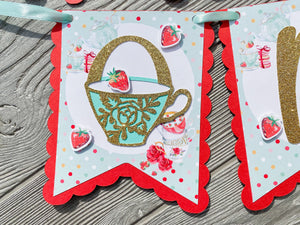 Strawberry Tea High Chair Banner, ONE Tea Party Banner, First Birthday Tea Party Decorations, Garden Tea Party 1st Birthday Decor