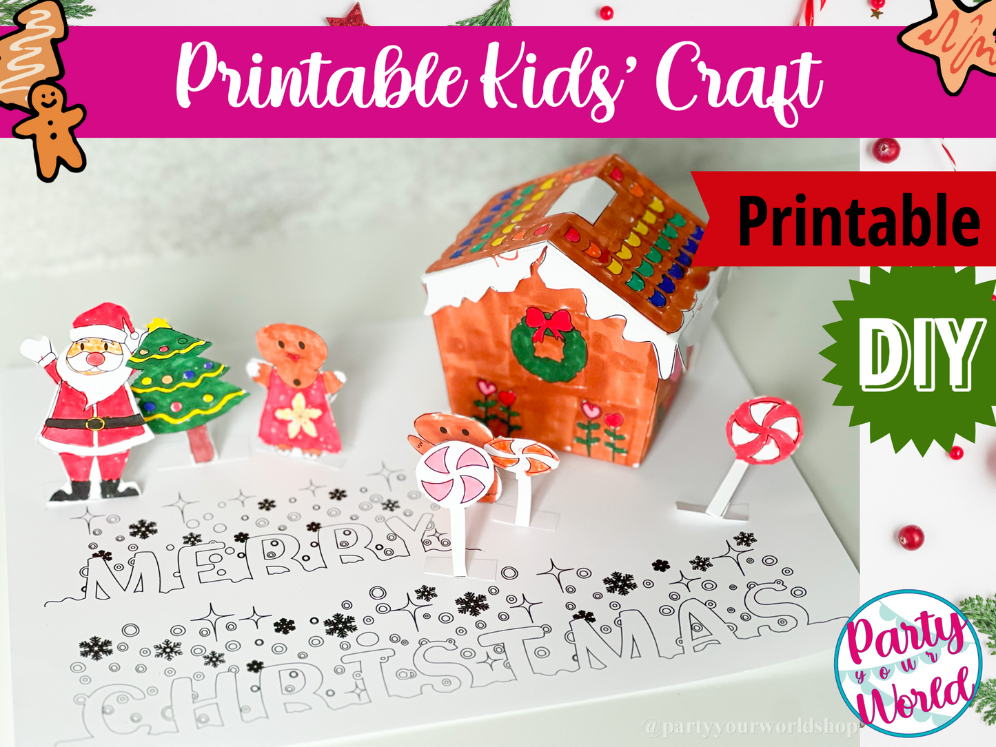 Printable Kids' Christmas Craft, 3D Coloring Page Gingerbread House