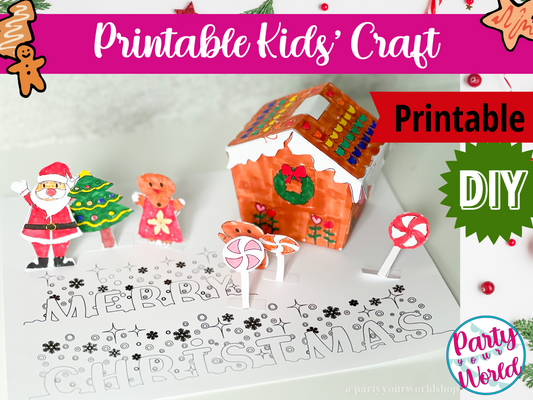 Printable Kids' Christmas Craft, 3D Coloring Page Gingerbread House