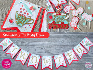 Strawberry Tea High Chair Banner, ONE Tea Party Banner, First Birthday Tea Party Decorations, Garden Tea Party 1st Birthday Decor