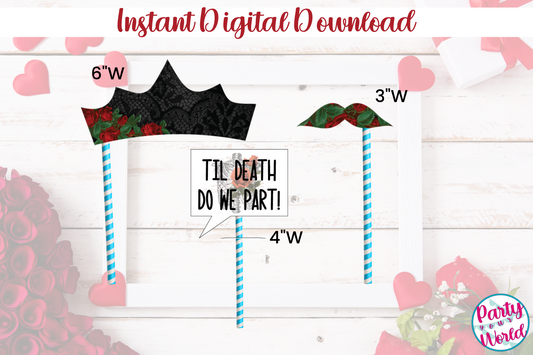 Printable DIY Dark Rose and Skull Galentine's Day Photo Booth Props - GD23