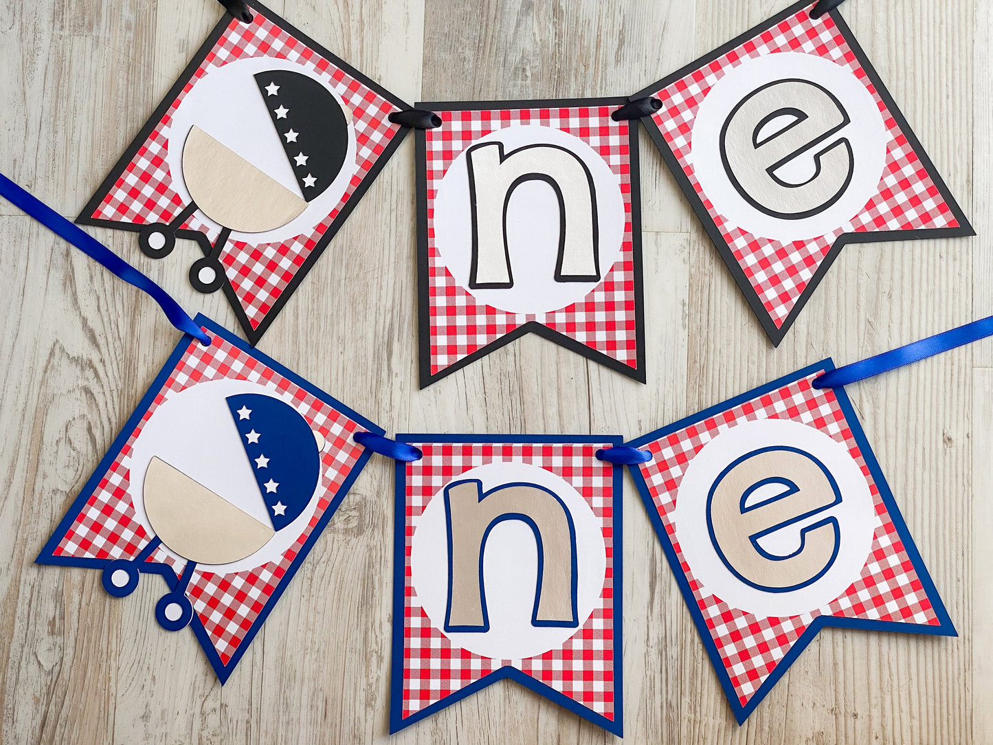 Barbeque ONE Banner, BBQ High Chair Banner, Grilling First Birthday Party Decorations, Red Gingham Cook-out 1st Birthday Party Decor