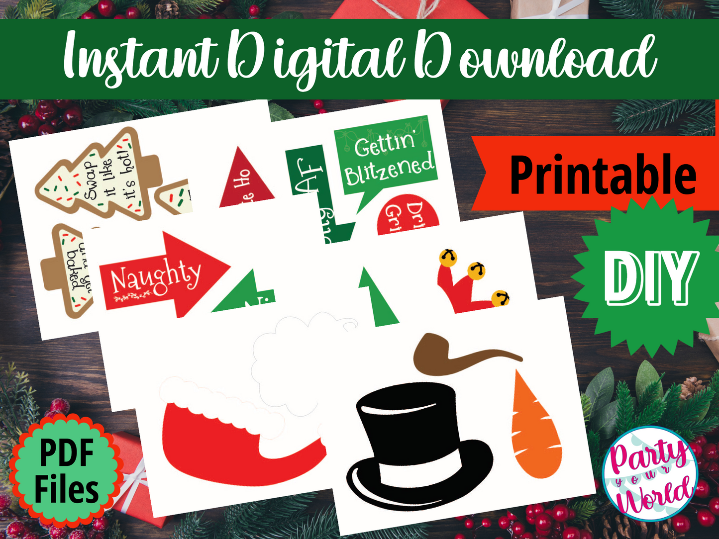 Christmas Cookie Swap Photo Props, Printable Instant Download Christmas Decorations