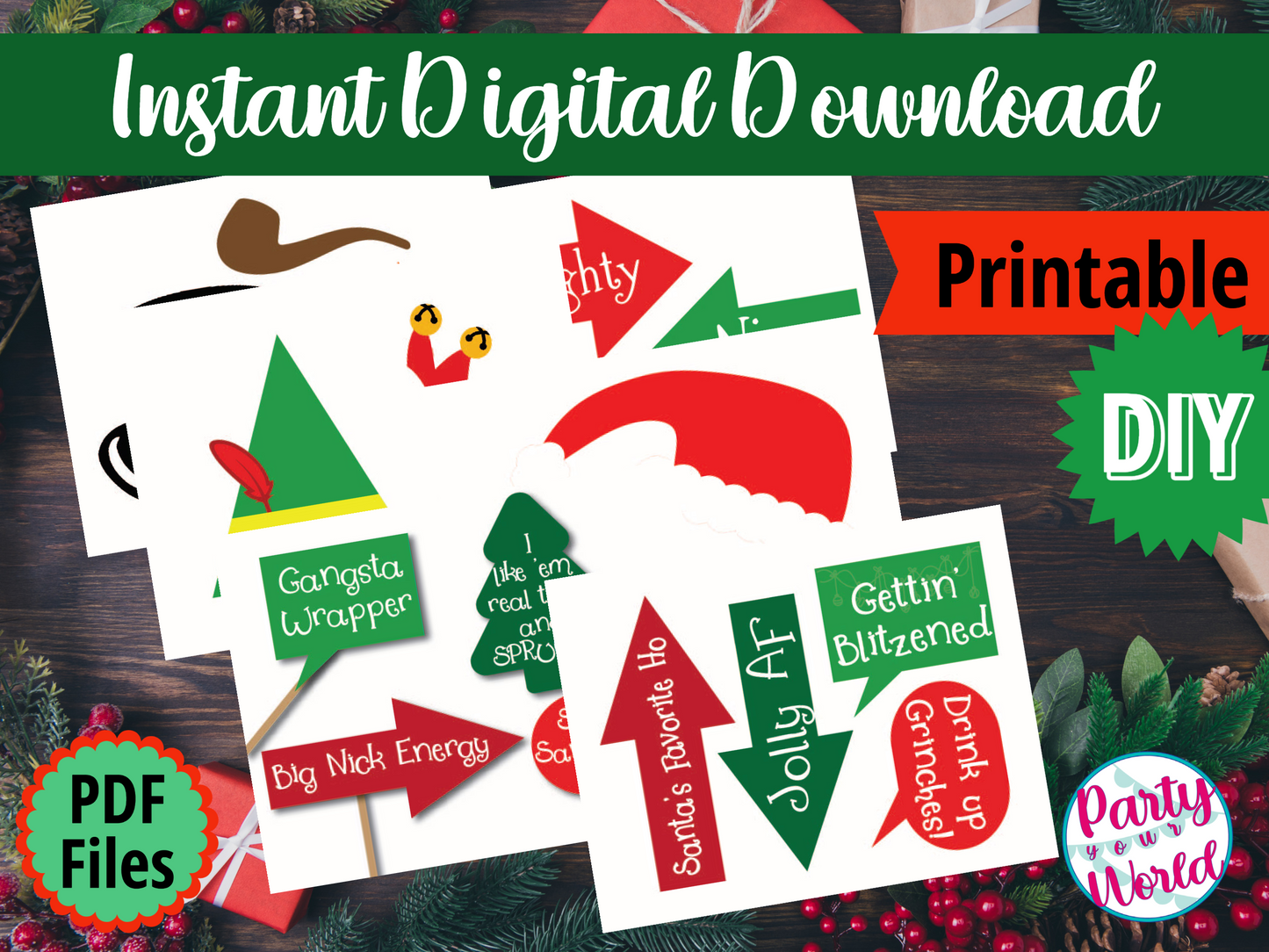 Naughty Christmas Photo Props, Printable Instant Download Christmas Decorations