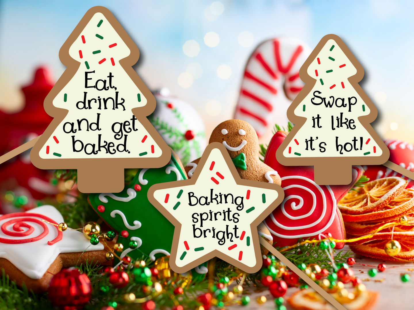 Christmas Cookie Swap Photo Props, Printable Instant Download Christmas Decorations