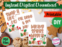 Load image into Gallery viewer, Cookie Swap Printable Sign Set (3), &quot;Eat, Drink &amp; Get Baked&quot;, &quot;Swap it Like it&#39;s Hot&quot;, &quot;Baking Spirits Bright&quot; Instant Download Christmas Decorations