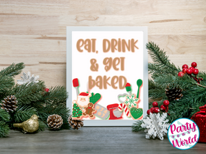 Cookie Swap Printable Sign Set (3), "Eat, Drink & Get Baked", "Swap it Like it's Hot", "Baking Spirits Bright" Instant Download Christmas Decorations