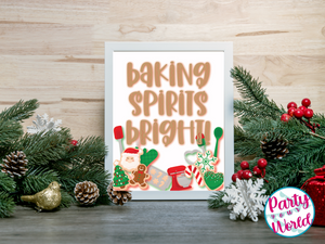 Cookie Swap Printable Sign, "Baking Spirits Bright" Instant Download Christmas Decorations