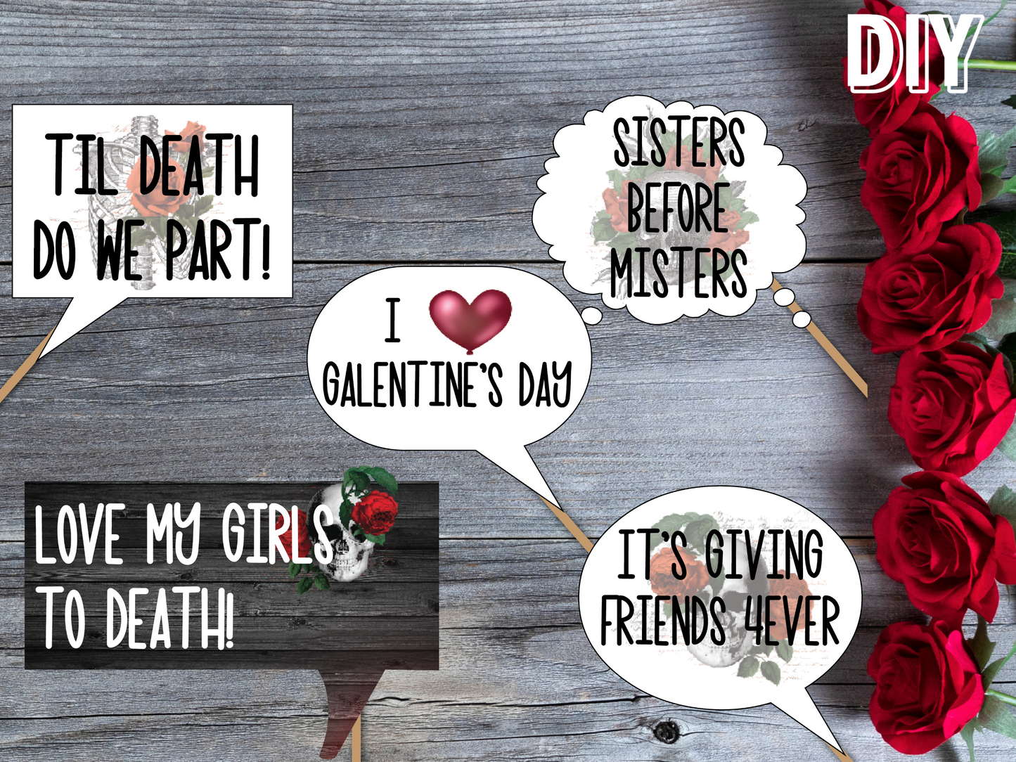 Galentine's Day Printable Party Decoration Bundle, DIY Banner, Picture Props, Signs, Cupcake Toppers Instant Digital Download - GD23