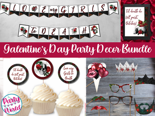 Galentine's Day Printable Party Decoration Bundle, DIY Banner, Picture Props, Signs, Cupcake Toppers Instant Digital Download - GD23
