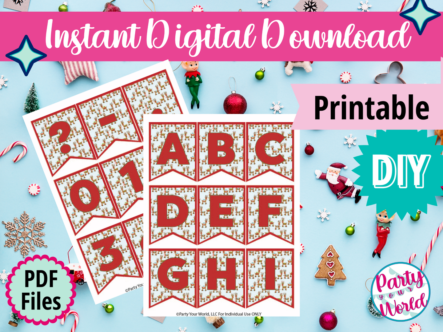Mini Christmas Digital Alphabet Banner , Printable Instant Download Christmas Decorations