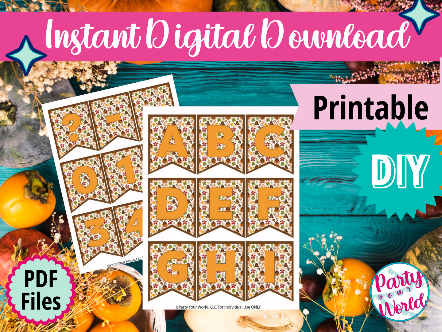 Mini Thanksgiving Digital Alphabet Banner , Printable Instant Download  Thanksgiving Decorations