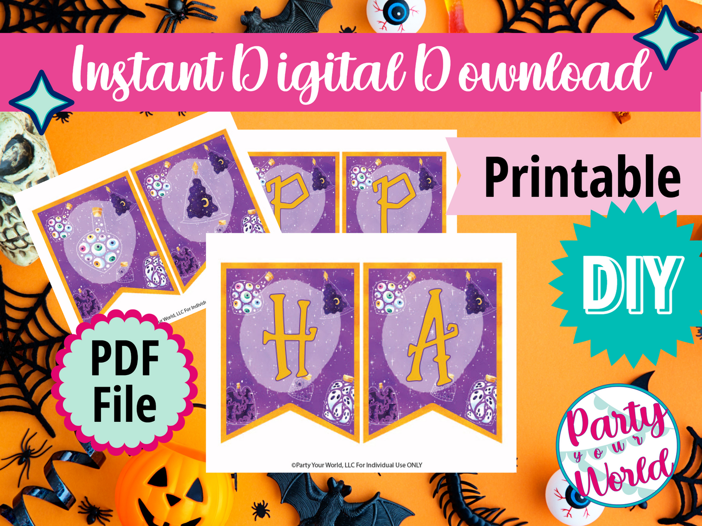Happy Halloween Spooky Potions Large Banner, Printable Instant Download Halloween Decorations