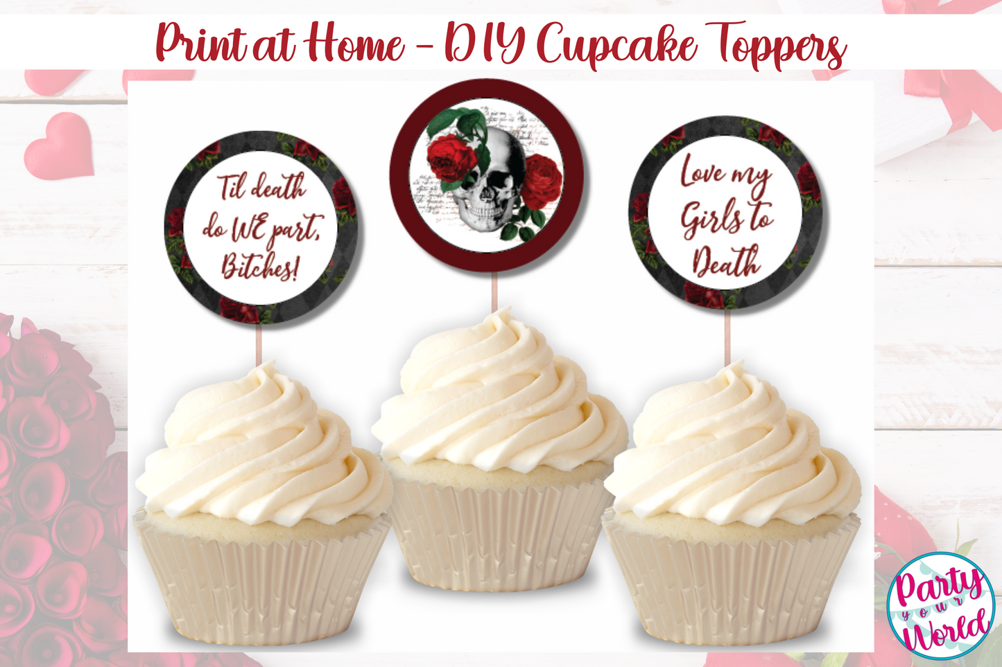 Galentine's Day Cupcake Toppers, DIY Instant Digital Download Valentine's Day Party Decor - GD23
