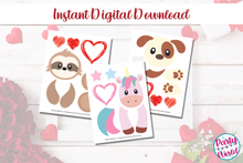 Load image into Gallery viewer, Printable Unicorn/Sloth/Puppy Valentine&#39;s Day Mailbox/Bag Decorating Set