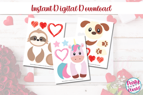 Printable Unicorn/Sloth/Puppy Valentine's Day Mailbox/Bag Decorating Set
