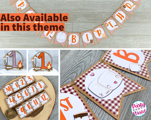S'mores First Birthday Photo Clips, Kawaii S'mores Milestone Picture Banner, S'mores 1st Birthday Party Decor