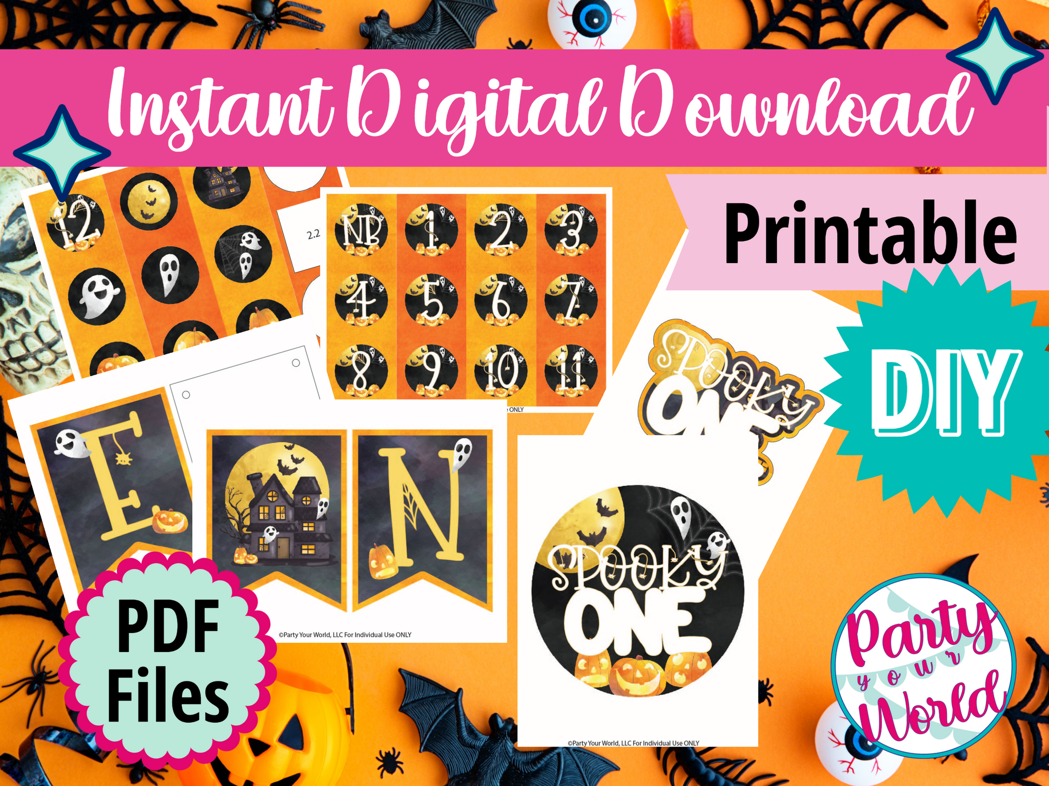 Spooky One Cake Topper, Printable Instant Download First Birthday