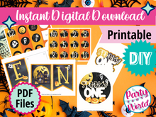 Load image into Gallery viewer, Spooky One First Birthday Decoration Bundle, Printable Instant Download First Birthday Decor