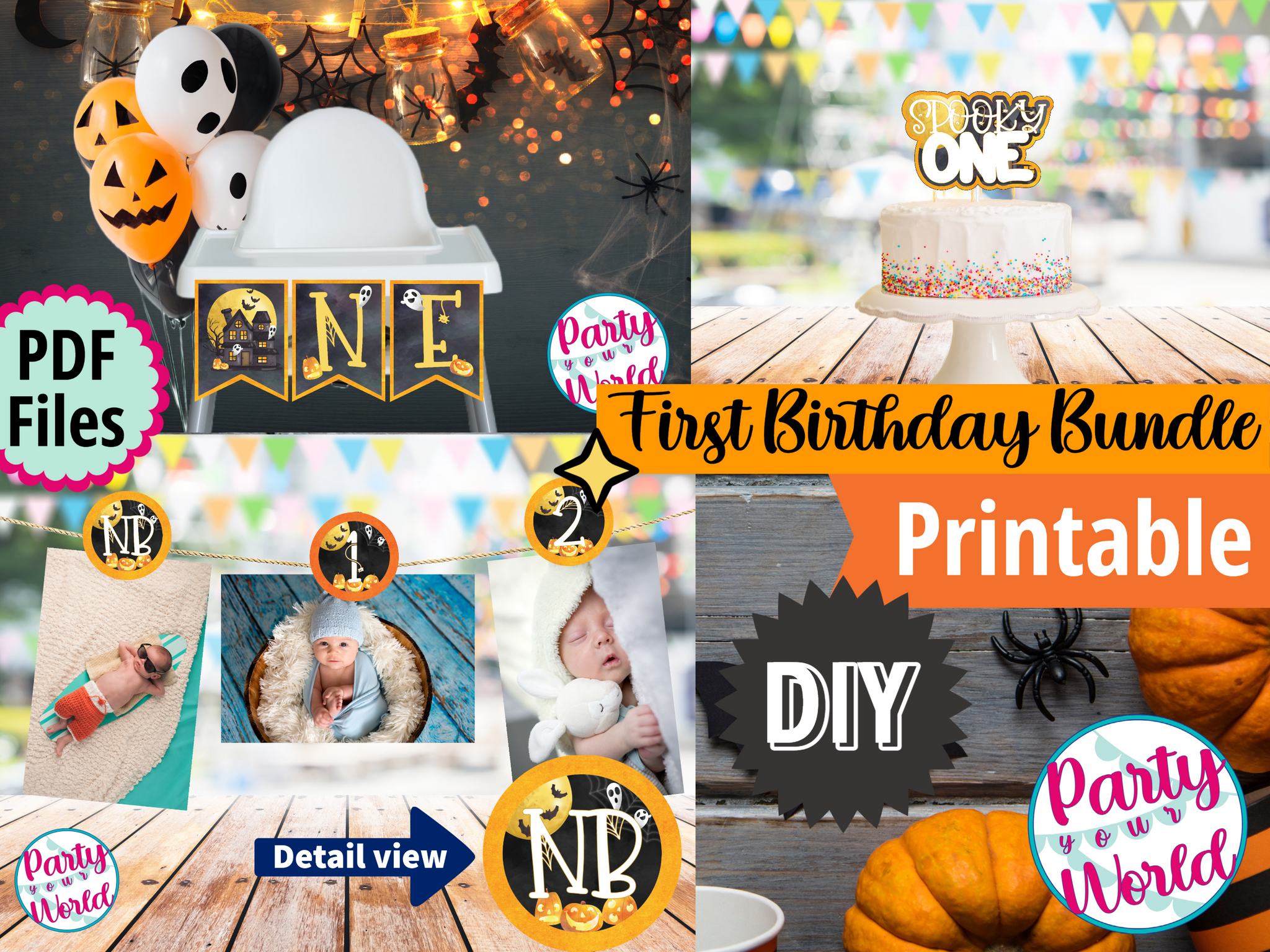 Spooky One First Birthday Decoration Bundle, Printable Instant Downloa –  Party Your World