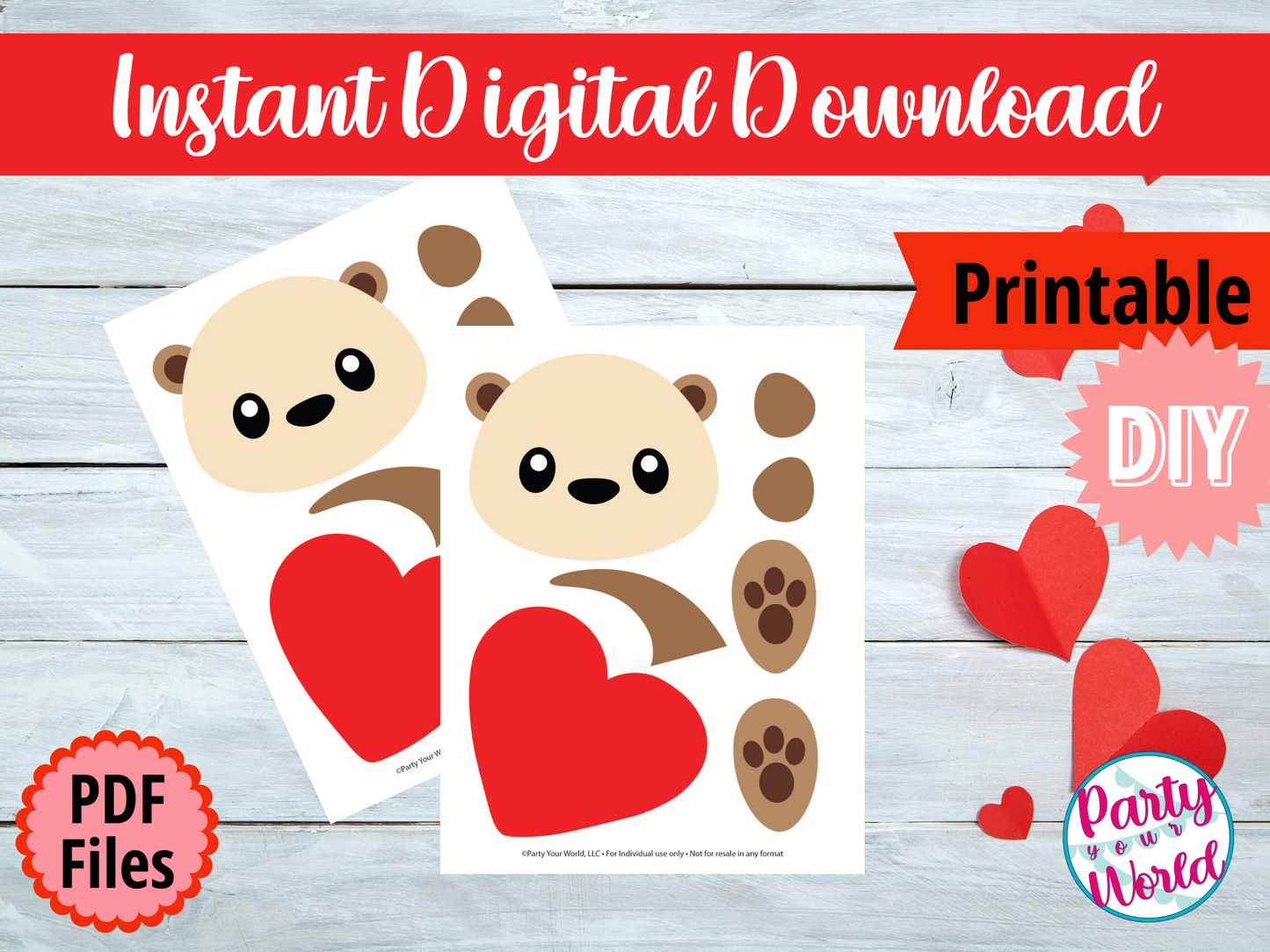 Printable Otter Valentine's Day Mailbox/Bag Decorating Set