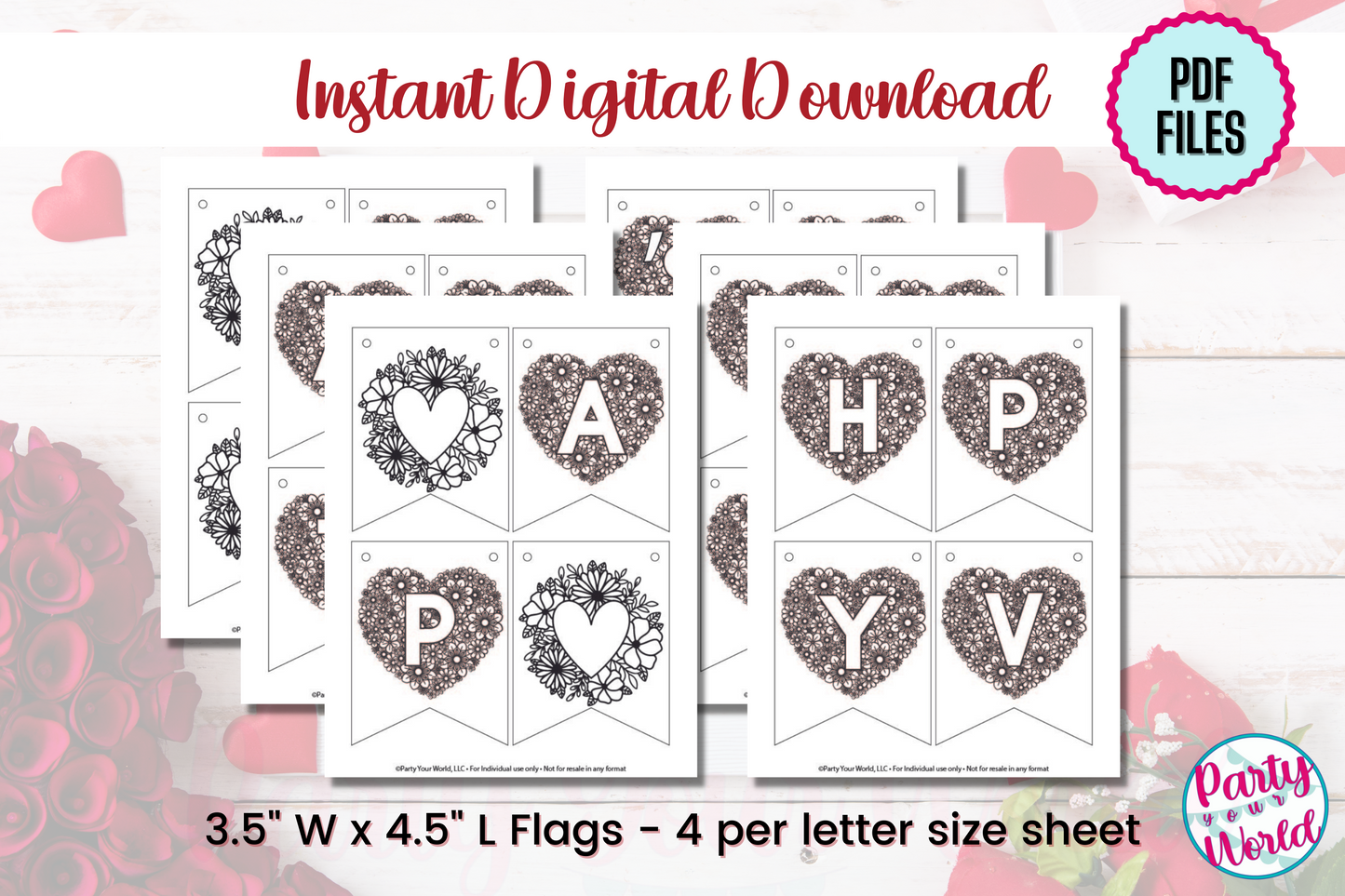 Printable Happy Valentine's Day Banner- DIGITAL DOWNLOAD