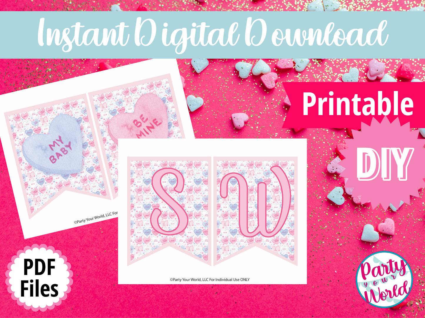 Valentine's Day Baby Shower Printable Banner, "Sweet Baby Girl" Valentine Heart DIY Banner, Digital Download Baby Shower Decorations -VB23