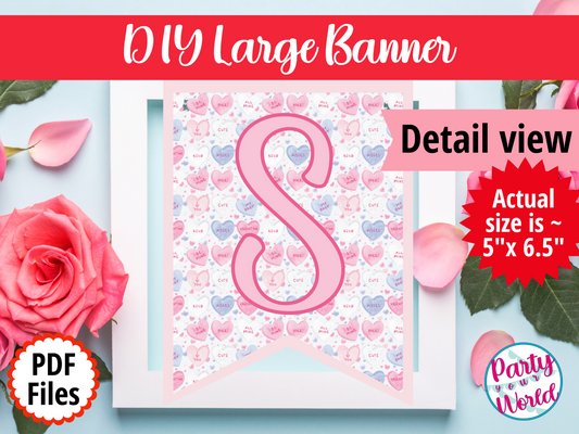 Valentine's Day Baby Shower Printable Banner, "Sweet Baby Girl" Valentine Heart DIY Banner, Digital Download Baby Shower Decorations -VB23