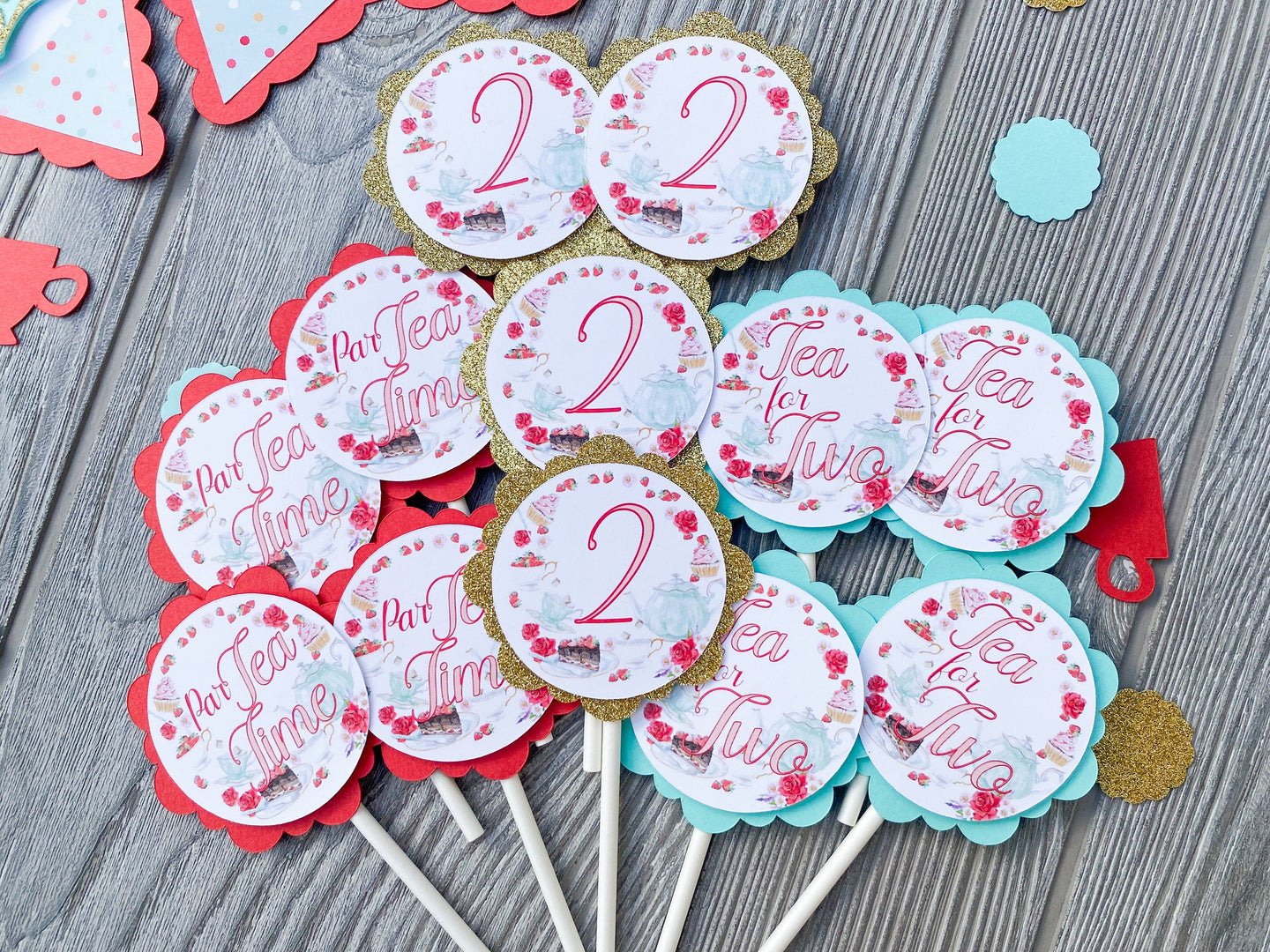 Strawberry Tea Party Cupcake Toppers