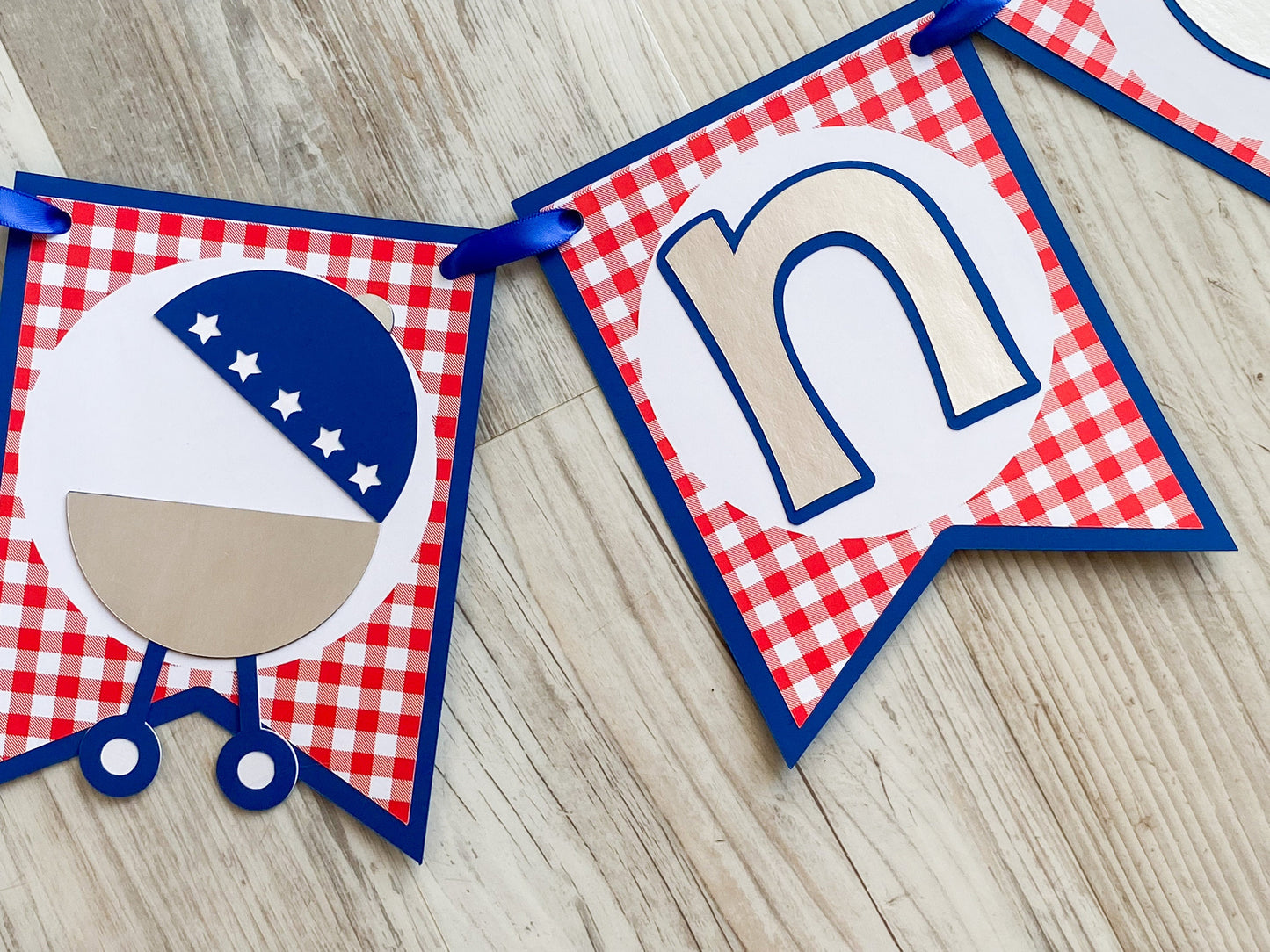 Barbeque ONE Banner, BBQ High Chair Banner, Grilling First Birthday Party Decorations, Red Gingham Cook-out 1st Birthday Party Decor