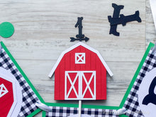 Load image into Gallery viewer, Mini Glitter Red Barn Cake topper with Age, Glitter Farm Party Decor