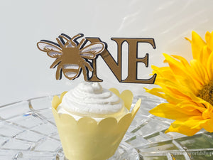 Sunflower Bee "ONE" Cake Topper, Bee Themed First Birthday Cake Topper, Bee 1st Birthday Decor