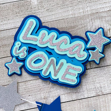 Load image into Gallery viewer, Twinkle Twinkle Little Star First Birthday Cake Topper with Name, Personalized Star &quot;ONE&quot; Cake Topper, Twinkle Little Star Cake Smash Decor