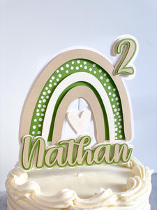 Boho Rainbow Cake Topper Personalized with Name and Age, Boho Birthday Party Decorations, Rainbow Party Decor