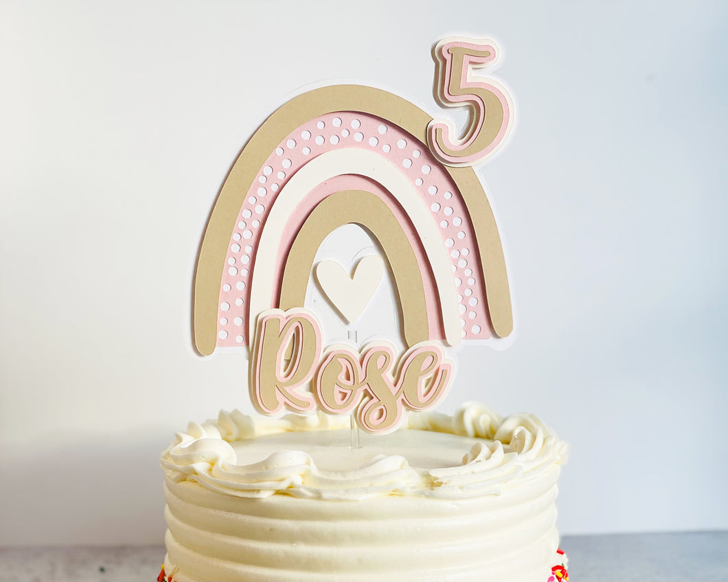 Boho Rainbow Cake Topper Personalized with Name and Age, Boho Birthday Party Decorations, Rainbow Party Decor