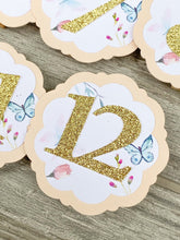 Load image into Gallery viewer, Butterfly First Birthday Photo Clips, Butterfly Milestone Picture Banner, Butterfly 1st Birthday Party Decor, Butterfly Monthly Pic Display