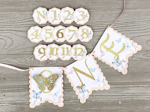 Butterfly High Chair Banner, ONE Butterfly Banner, First Birthday Butterfly Party Decorations, Garden 1st Birthday Party Decor