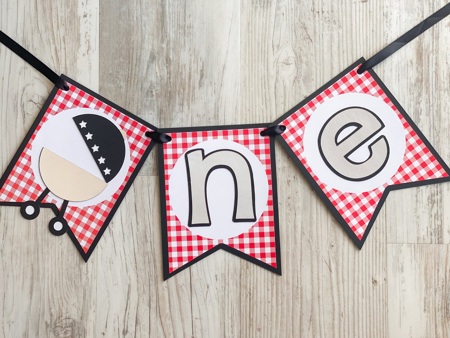 Barbeque ONE Banner, BBQ High Chair Banner, Grilling First Birthday Party Decorations, Red Gingham Cook-out 1st Birthday Party Decor