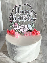 Load image into Gallery viewer, Black line Bright Floral Happy Birthday Cake Topper