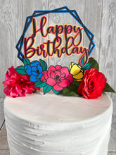 Load image into Gallery viewer, Black line Pastel Floral Happy Birthday Cake Topper
