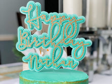 Load image into Gallery viewer, Teal Ombre Happy Birthday Cake Topper, Personalized Birthday Decorations