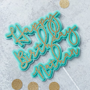 Teal Ombre Happy Birthday Cake Topper, Personalized Birthday Decorations